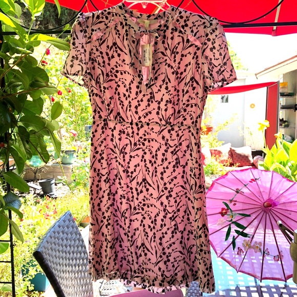 NWT Maje pink silk dress 2 4 6 pin up 40’s retro - Picture 2 of 8